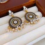 Antique Gold Rajasthani Jhumka Stones & Pearl Drops Earrings