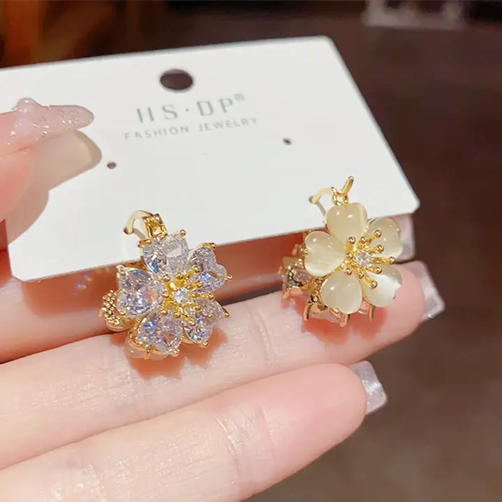Both Side Zircon Flower Earrings