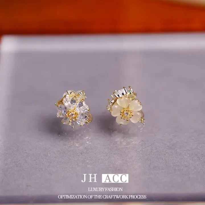Both Side Zircon Flower Earrings