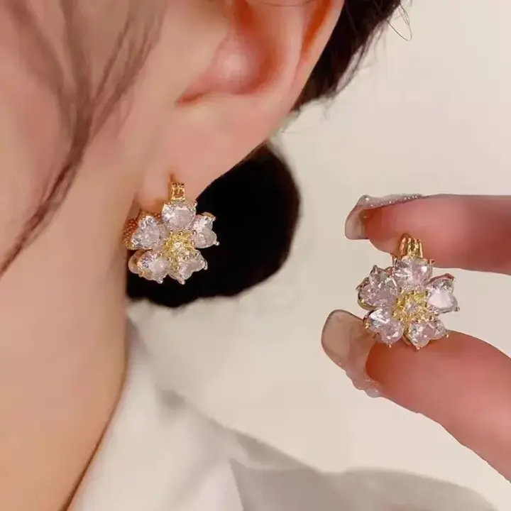 Both Side Zircon Flower Earrings