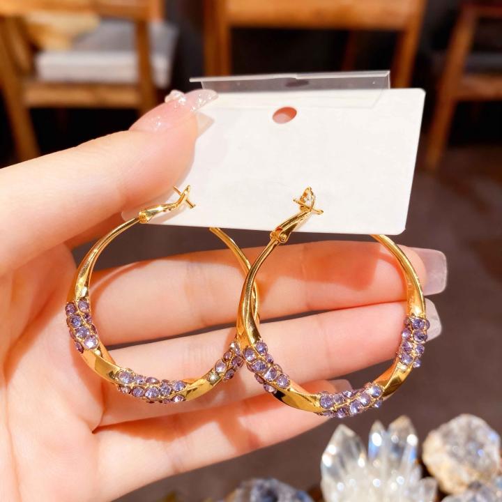 All-Match Purple Hoop Earrings